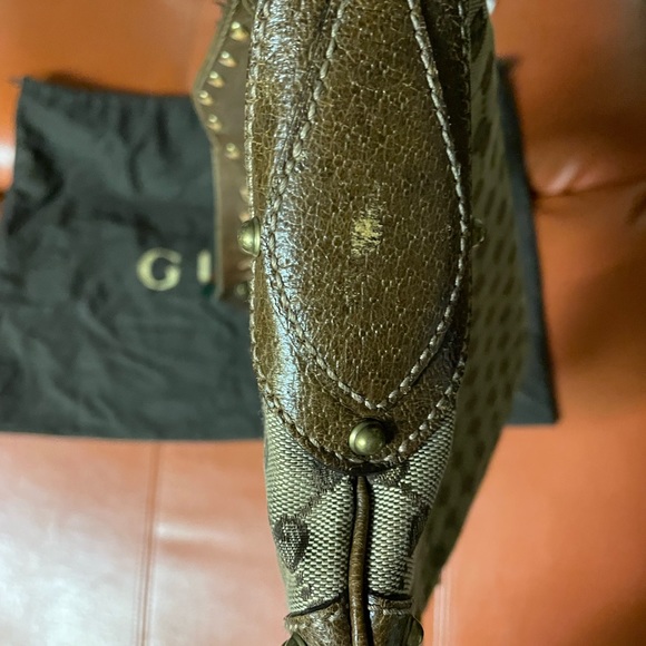 Authentic Brown Gucci Large Pelham Half Moon Shoulder Bag with Gold Studs - Picture 9 of 9